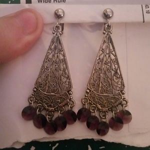 Vintage Silver and Purple Triangle Dangle Earrings